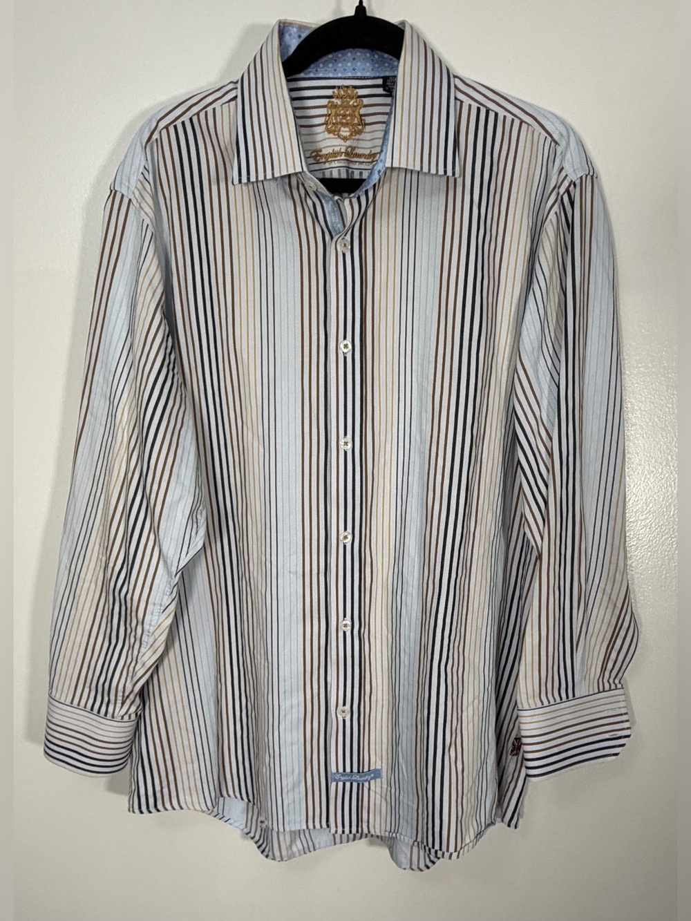 English Laundry Striped Button-Down Shirt - Light Blue, Brown & Navy